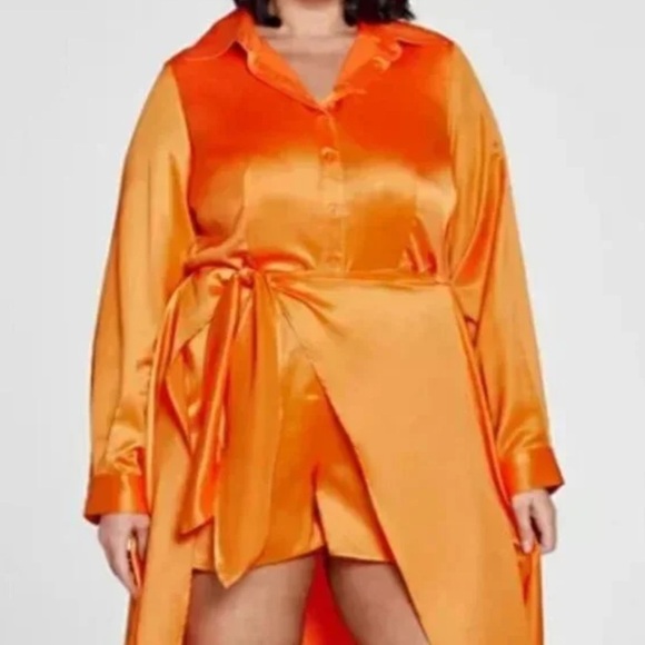 Satin Orange Maxi Dress with Belt - Picture 3 of 4